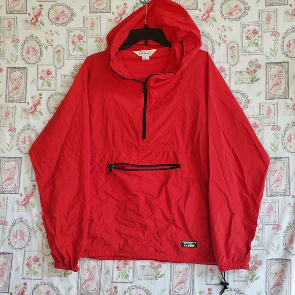 Vintage LL Bean Anorak Windbreaker 1/4 Zip Jacket  Red Deadstock  Mens Size M - Picture 1 of 6